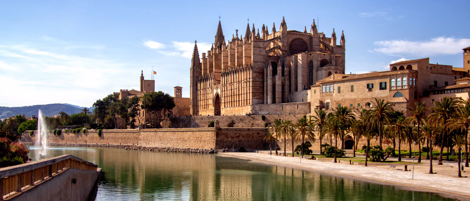 Palma Cathedral (La Seu) above the lake of Parc de la Mar